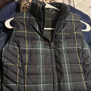 Talbots women Black and Green Plaid Vest